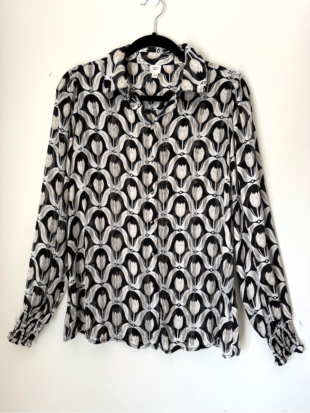 autres filles long sleeve floral button blouse Medium sheer Art Deco